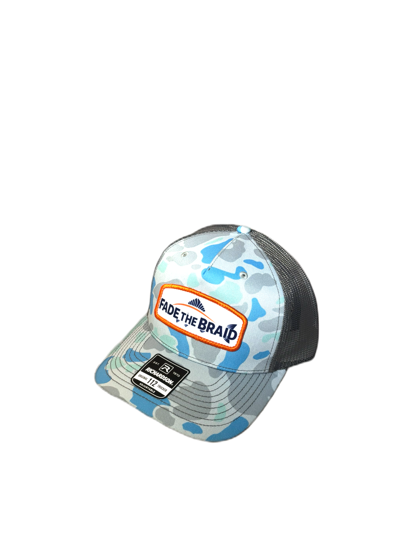 Fade the Braid Logo Richardson 112 Hat - Saltwater Camo Orange Patch