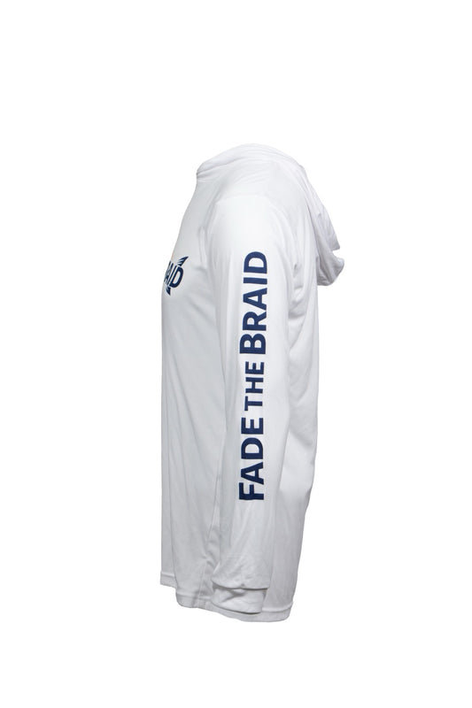 Fade the Braid Logo Long Sleeve Hooded Sun Shirt - White UPF 50+