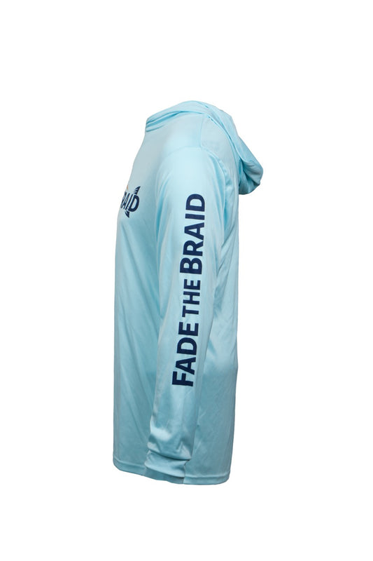 Fade the Braid Logo Long Sleeve Hooded Sun Shirt - Aqua Blue UPF 50+