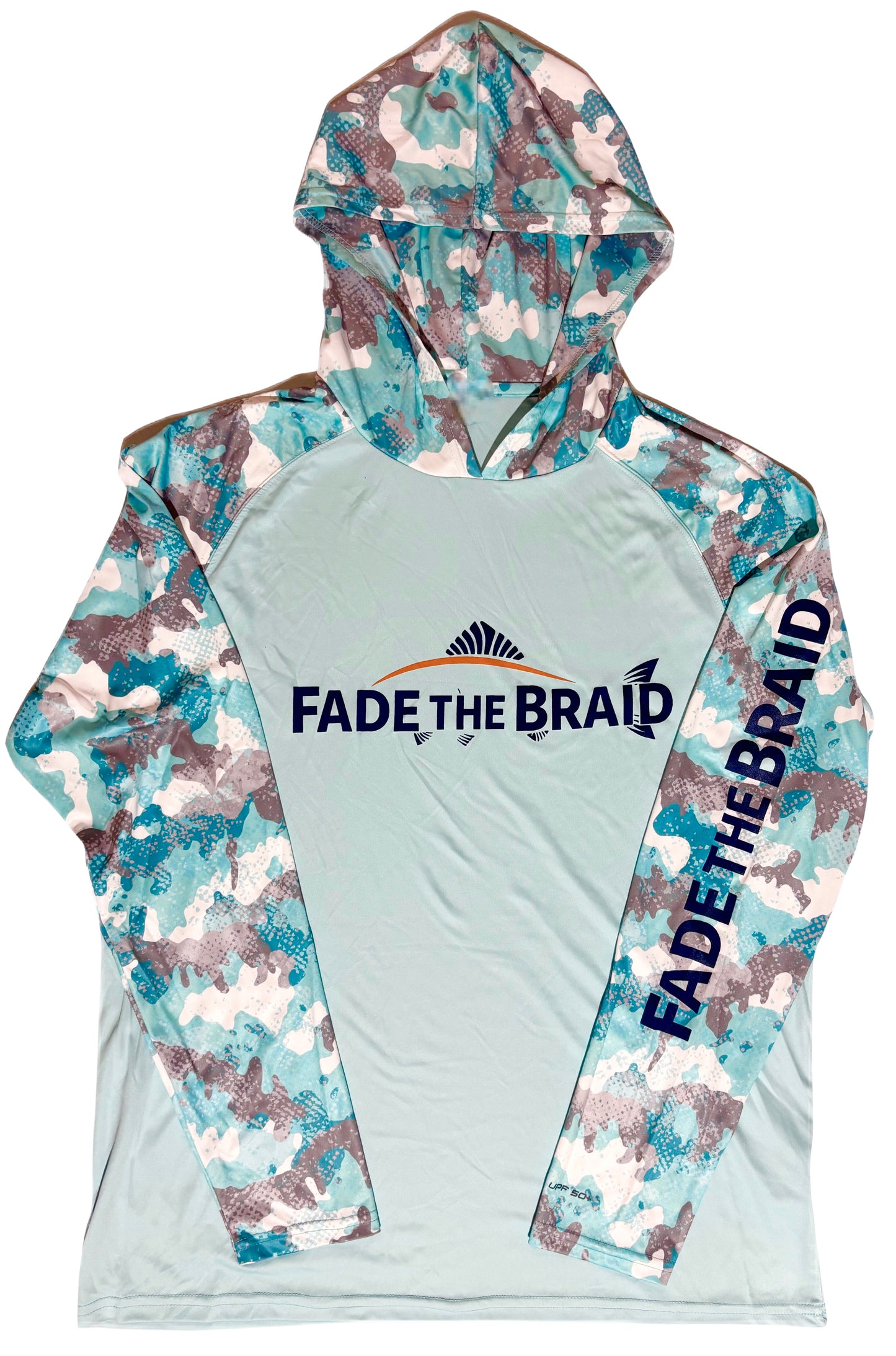 Fade the Braid Logo Long Sleeve Hooded Sun Shirt - Aqua Blue Camo UPF 50+
