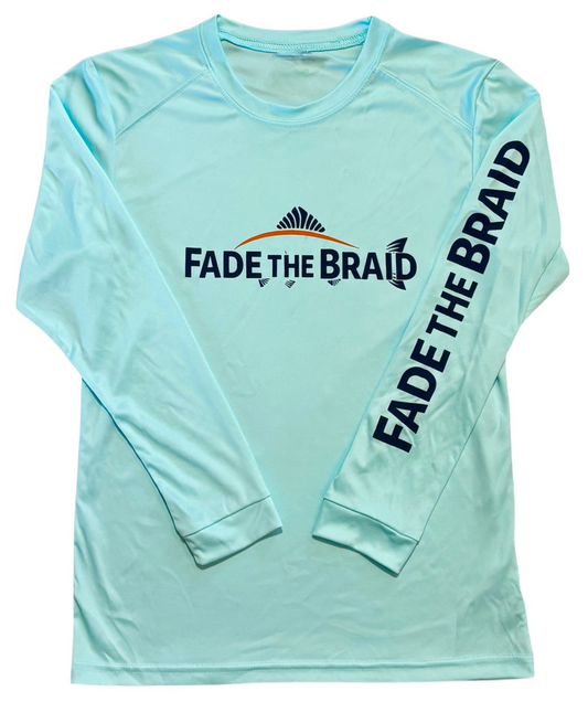Youth Fade the Braid Logo Long Sleeve Sun Shirt - Aqua Blue UPF 50+