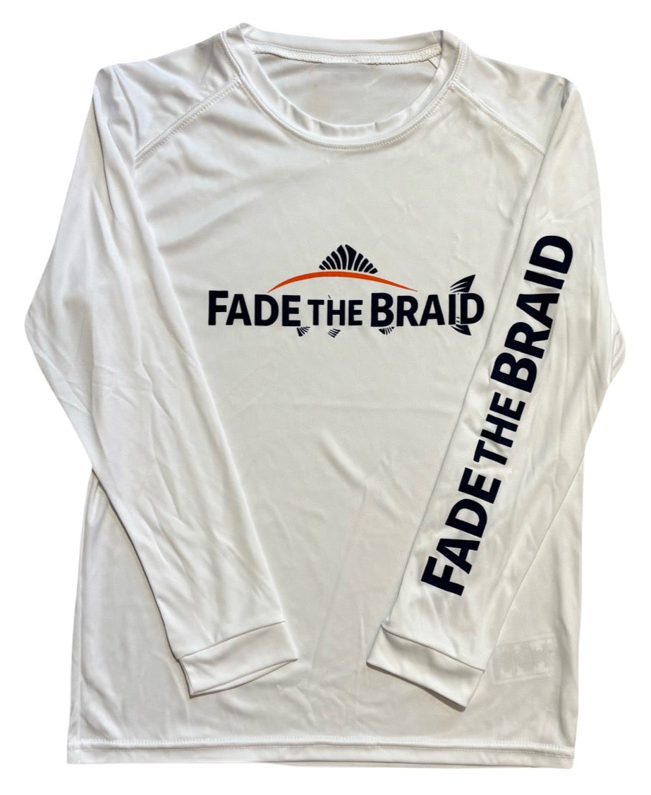 Youth Fade the Braid Logo Long Sleeve Sun Shirt - White UPF 50+