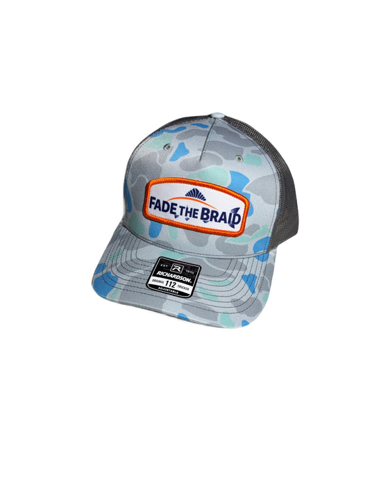Fade the Braid Logo Hat - Saltwater Camo Patch Richardson 112 Hat