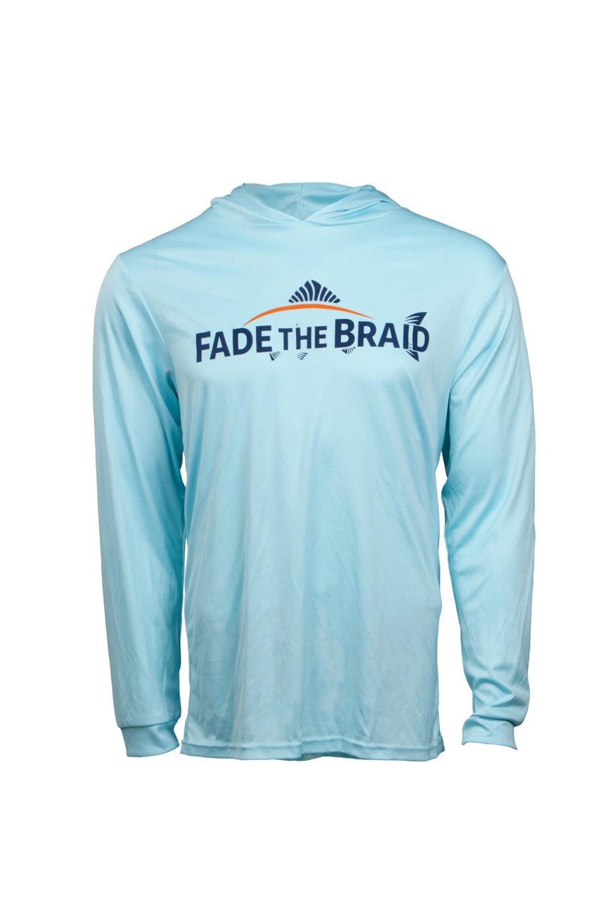 Fade the Braid Logo Long Sleeve Hooded Sun Shirt - Aqua Blue UPF 50+
