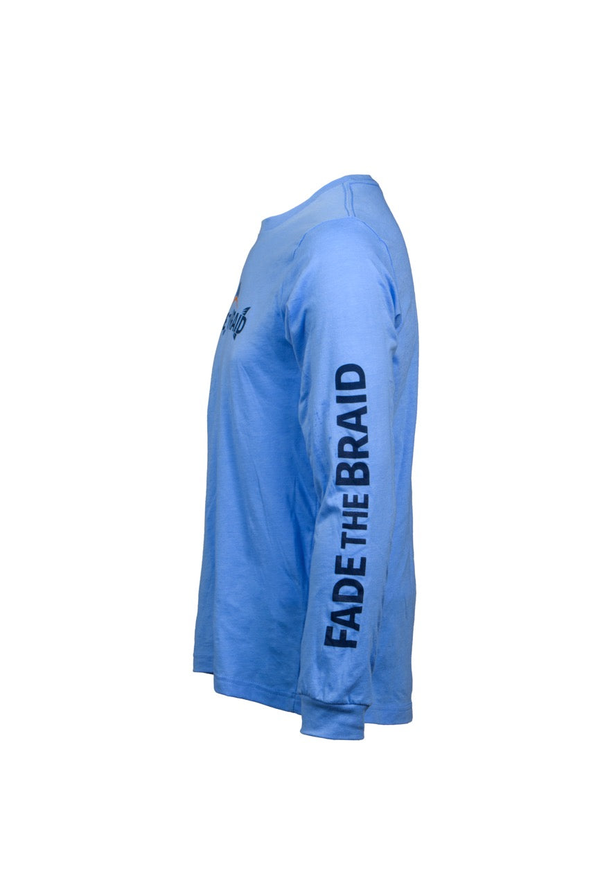 Fade the Braid Logo Long Sleeve Soft Tee - Heather Columbia Blue